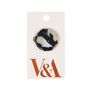 Black and white recycled fabric brooch with V&A logo